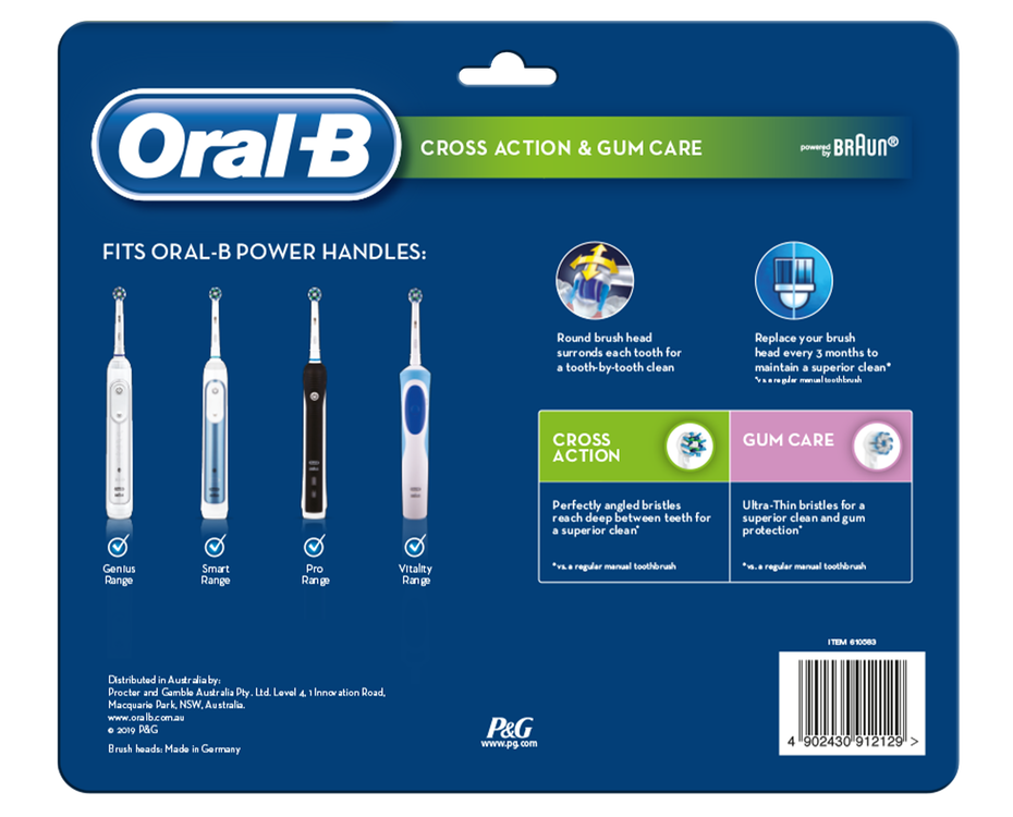 OralB CrossAction 6 Pack & Gum Care 4 Pack Electric Toothbrush